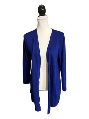Chico's 1 Open Front Cardigan Size M Jacket Royal Blue Lightweight Pockets Knit